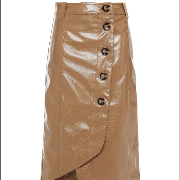 Ganni Dresses & Skirts - GANNI asymmetric wrap-effect faux patent-leather skirt